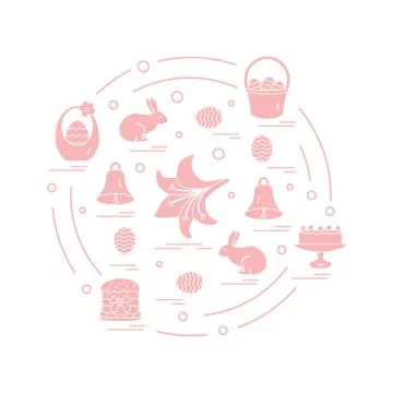 Cute vector illustration with different symbols for Easter arranged in a circ Stock Illustration