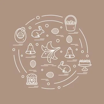 Cute vector illustration with different symbols for Easter arranged in a circ Stock Illustration