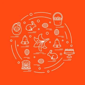 Cute vector illustration with different symbols for Easter arranged in a circ Stock Illustration