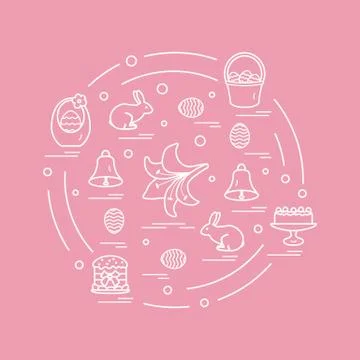 Cute vector illustration with different symbols for Easter arranged in a circ Stock Illustration