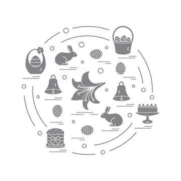 Cute vector illustration with different symbols for Easter arranged in a circ Stock Illustration