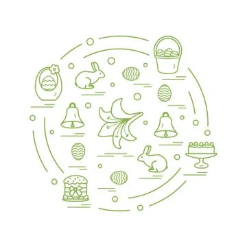 Cute vector illustration with different symbols for Easter arranged in a circ Stock Illustration