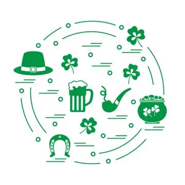 Cute vector illustration with different symbols for St. Patrick's Day arrange Stock Illustration