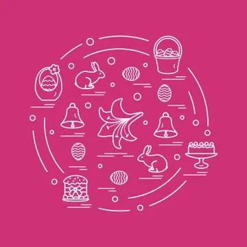 Cute vector illustration with different symbols for Easter arranged in a circ Stock Illustration