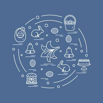 Cute vector illustration with different symbols for Easter arranged in a circ Stock Illustration