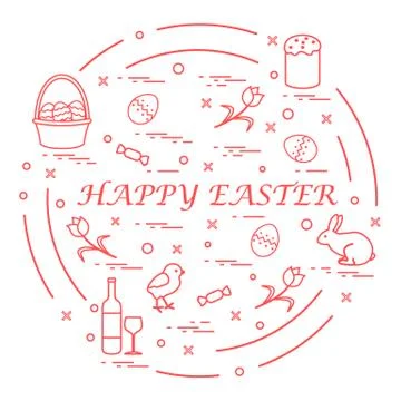 Cute vector illustration with different symbols for Easter arranged in a circ Stock Illustration