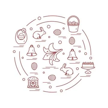 Cute vector illustration with different symbols for Easter arranged in a circ Stock Illustration