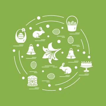 Cute vector illustration with different symbols for Easter arranged in a circ Stock Illustration