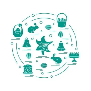 Cute vector illustration with different symbols for Easter arranged in a circ Stock Illustration