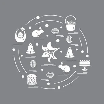 Cute vector illustration with different symbols for Easter arranged in a circ Stock Illustration
