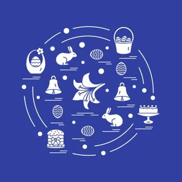 Cute vector illustration with different symbols for Easter arranged in a circ Stock Illustration