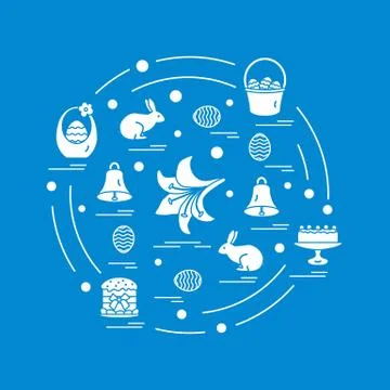 Cute vector illustration with different symbols for Easter arranged in a circ Stock Illustration