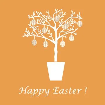 Cute vector illustration with Easter eggs decorated tree. Stock Illustration