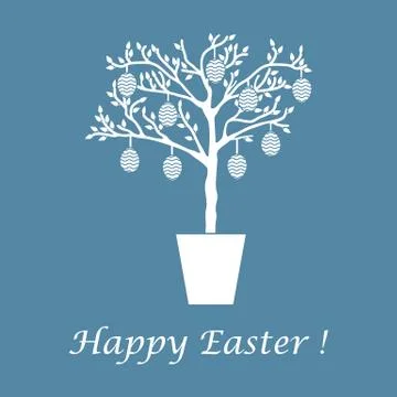 Cute vector illustration with Easter eggs decorated tree. Stock Illustration