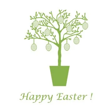 Cute vector illustration with Easter eggs decorated tree. Stock Illustration