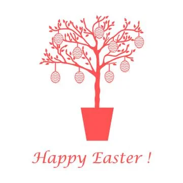 Cute vector illustration with Easter eggs decorated tree. Illustrazione stock