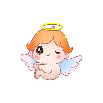 Cute vector illustration of an embarrassed angel baby in kawaii style Stock Illustration