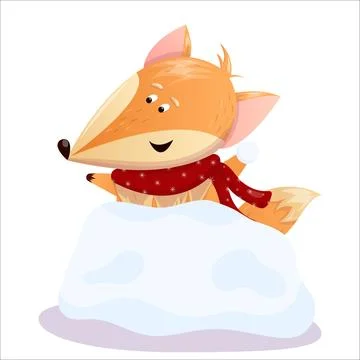 Cute vector illustration of a fox playing snowballs. Christmas, New Year Illustrazione stock