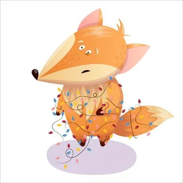A cute vector illustration of a fox tangled in Christmas garland. Christmas Illustrazione stock