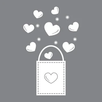 Cute vector illustration of gift bag with hearts. Design for banner, flyer, p Stock Illustration