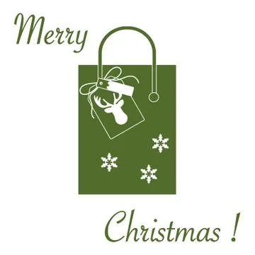 Cute vector illustration: gift bag with snowflakes and tag with a deer. Chris Stock Illustration
