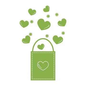 Cute vector illustration of gift bag with hearts. Design for banner, flyer, p Illustration