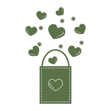 Cute vector illustration of gift bag with hearts. Design for banner, flyer, p Stock Illustration