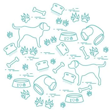 Cute vector illustration goods to care for dogs arranged in a circle.  Health Stock Illustration