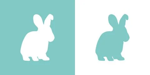 Cute vector illustration of a hand drawn rabbit on a white and pastel blue ba Stock Illustration