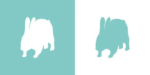 Cute vector illustration of a hand drawn running rabbit on a white and pastel 스톡 일러스트