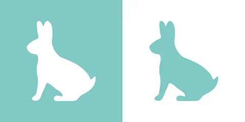 Cute vector illustration of a hand drawn rabbit on a white and pastel blue ba Stock Illustration