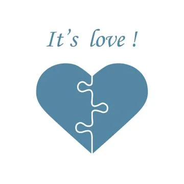 Cute vector illustration with heart in the form of a puzzle and inscription. Stock Illustration