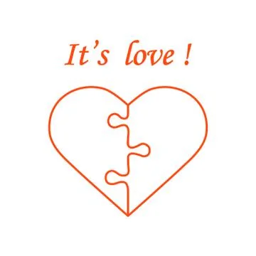 Cute vector illustration with heart in the form of a puzzle and inscription. Stock Illustration