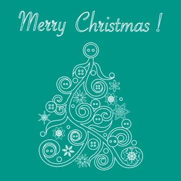 Cute vector illustration of original Christmas tree decorated with buttons an Stock Illustration