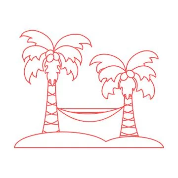Cute vector illustration with palm trees and hammock. Travel and leisure. Stock Illustration