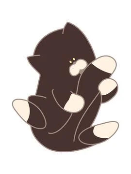 Cute vector illustration of a playful brown cartoon cat with white paws, curl Stock Illustration