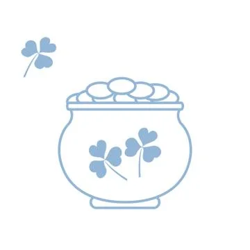 Cute vector illustration with pot with gold coins for St. Patrick's Day. Stock Illustration