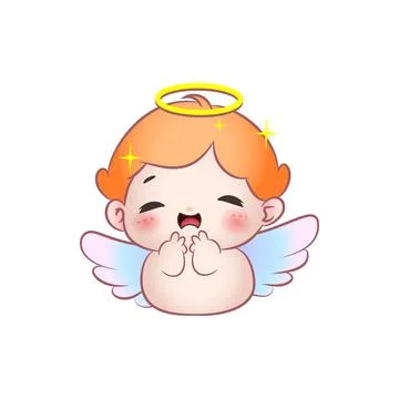 Cute vector illustration of an scared angel baby in kawaii style Stock Illustration