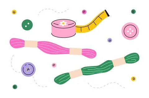 Cute vector illustration of sewing and embroidery supplies Stock Illustration