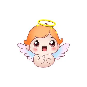 Cute vector illustration of an thoughtful angel baby in kawaii style Stock Illustration