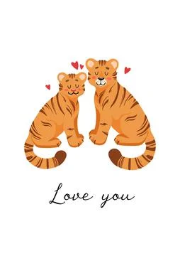 Cute vector illustration for valentines day. Animalistic concept Couple of Stock Illustration