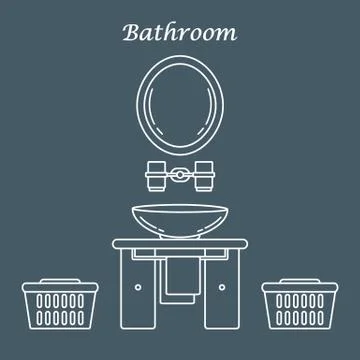 Cute vector illustration with variety bathroom elements: mirror, stand for gl Illustrazione stock
