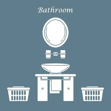 Cute vector illustration with variety bathroom elements: mirror, stand for gl Stock Illustration