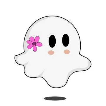 A cute vector illustration of a white ghost with A pink flower. Illustrazione stock