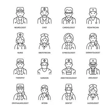 Cute vector line icon of doctor. Hospital, clinic linear logo. Outline medical Illustrazione stock