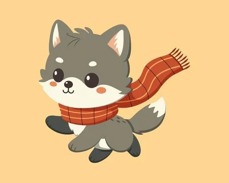 Cute Vector Little Wolf Pup in Red Scarf Stock Illustration
