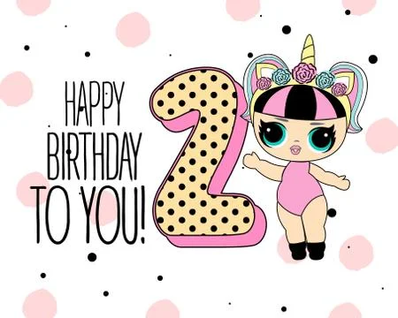 Cute vector lol doll with black and pink hair and big black eyes. Design for  Stock Illustration