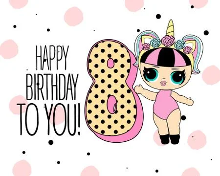 Cute vector lol doll with black and pink hair and big black eyes. Design for  Stock Illustration
