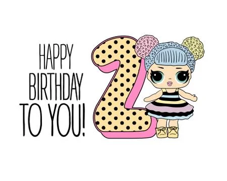 Cute vector lol doll with black and pink hair and big black eyes. Design for  Stock Illustration