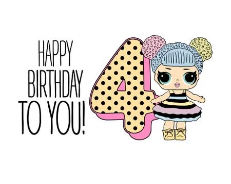Cute vector lol doll with black and pink hair and big black eyes. Design for  Stock Illustration